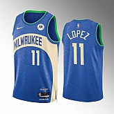 Men's Milwaukee Bucks #11 Brook Lopez Blue 2023-24 City Edition Stitched Basketball Jersey Dzhi,baseball caps,new era cap wholesale,wholesale hats